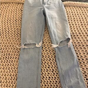 Abercrombie & Fitch Light Blue Ripped Straight Leg Jeans
